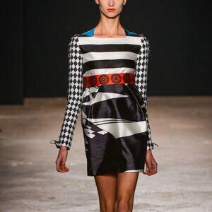 Aquilano Rimondi SS/13 Runway White & Black Multi-Pattern Silk Dress